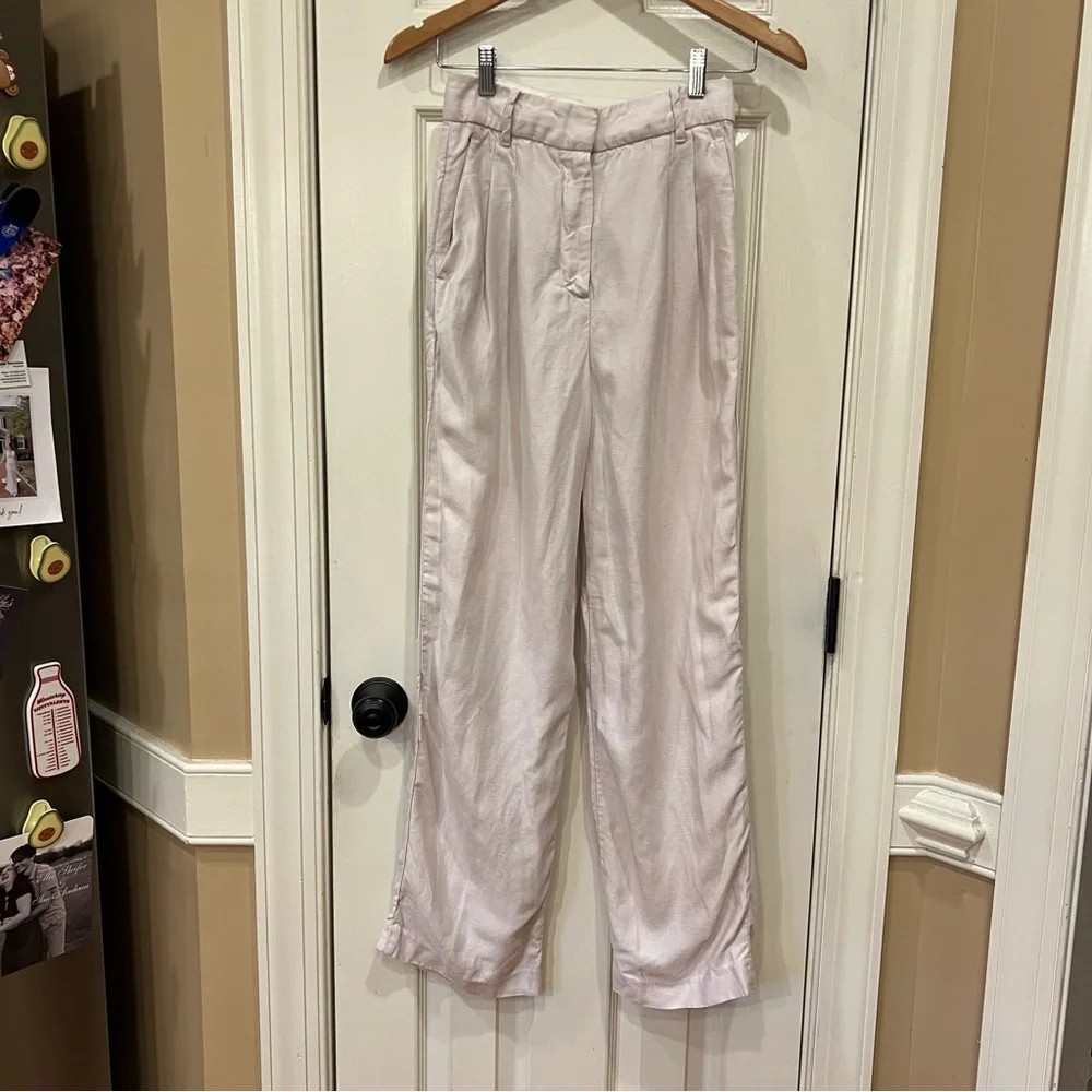 Aritzia Wilfred The Effortless Pant Linen High Waisted Wide Leg 00 Lilac Blush